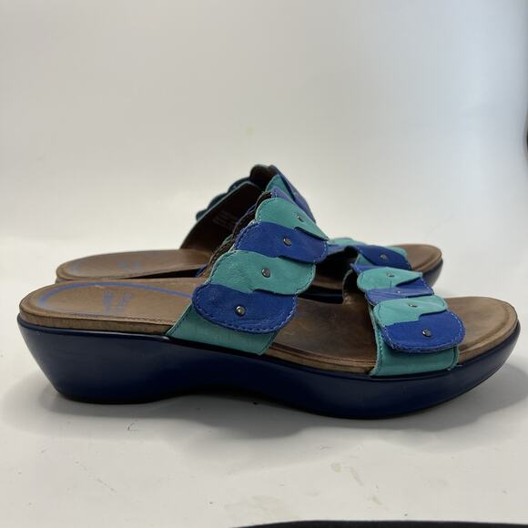 Dansko Sandals Womens 39 Dee Casual Slip On Two Strap Slip On Wedge Slide Blue - Picture 4 of 12